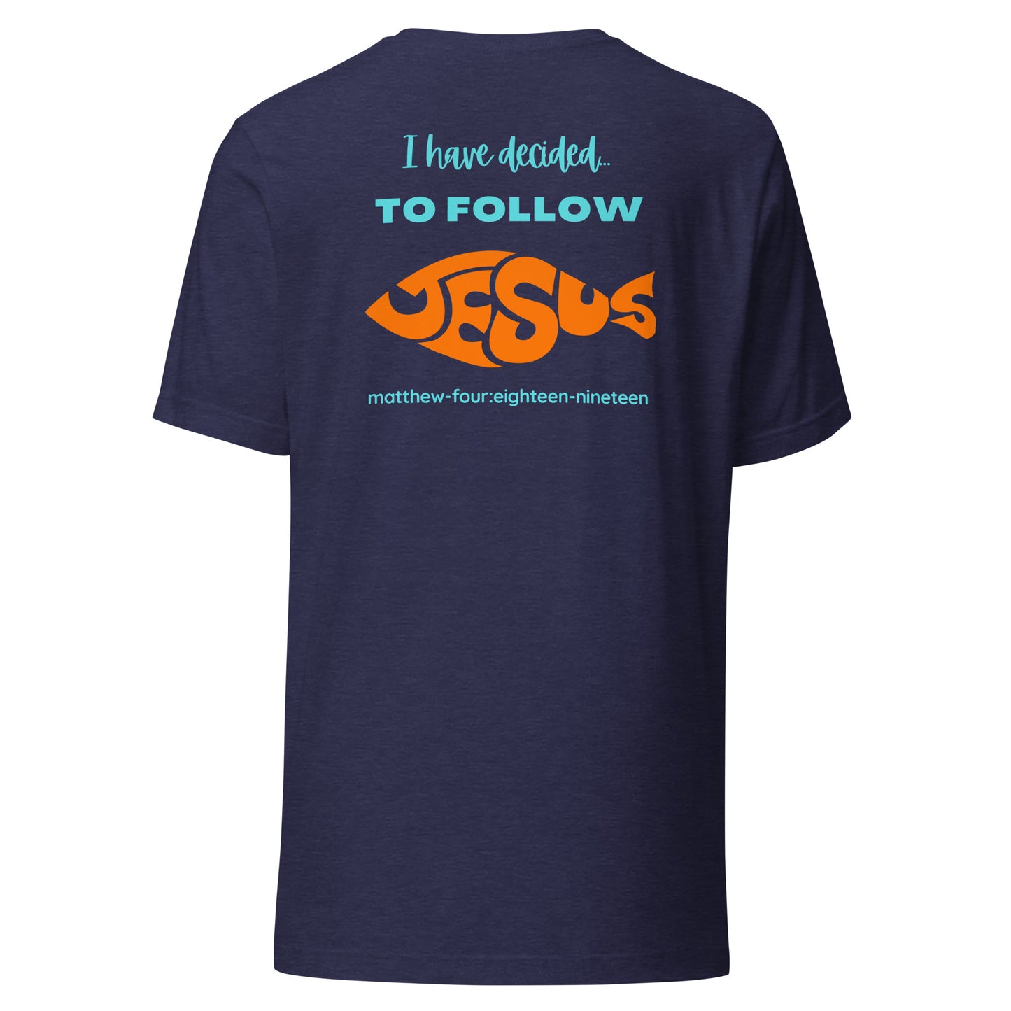 Follow Jesus short sleeve t-shirt heather midnight navy