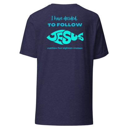 Follow Jesus short sleeve t-shirt heather midnight navy