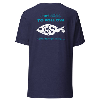 Follow Jesus short sleeve t-shirt heather midnight navy