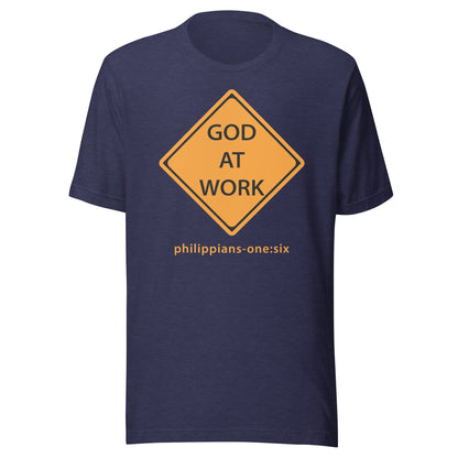 Caution…God At Work short sleeve t-shirt heather midnight navy