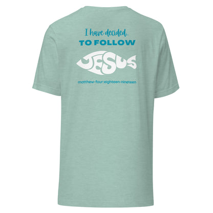 Follow Jesus short sleeve t-shirt heather prism dusty blue