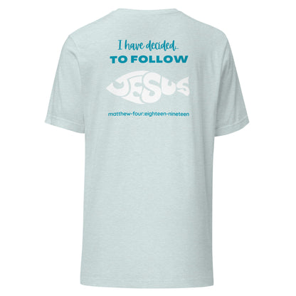 Follow Jesus short sleeve t-shirt heather prism ice blue