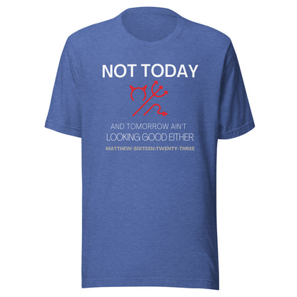 Not Today Satan short sleeve t-shirt heather true royal