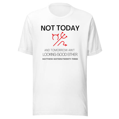 Not Today Satan short sleeve t-shirt white